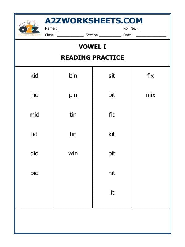 Prep-Vowels 'I' - Reading Practice