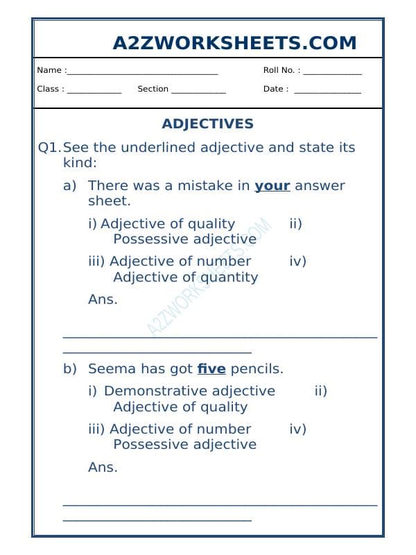 Class-V-English Adjectives Worksheet-10
