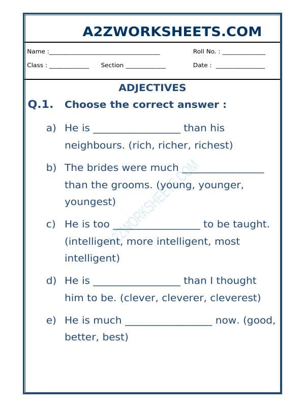 Class-Vi-English Adjectives Worksheet-10